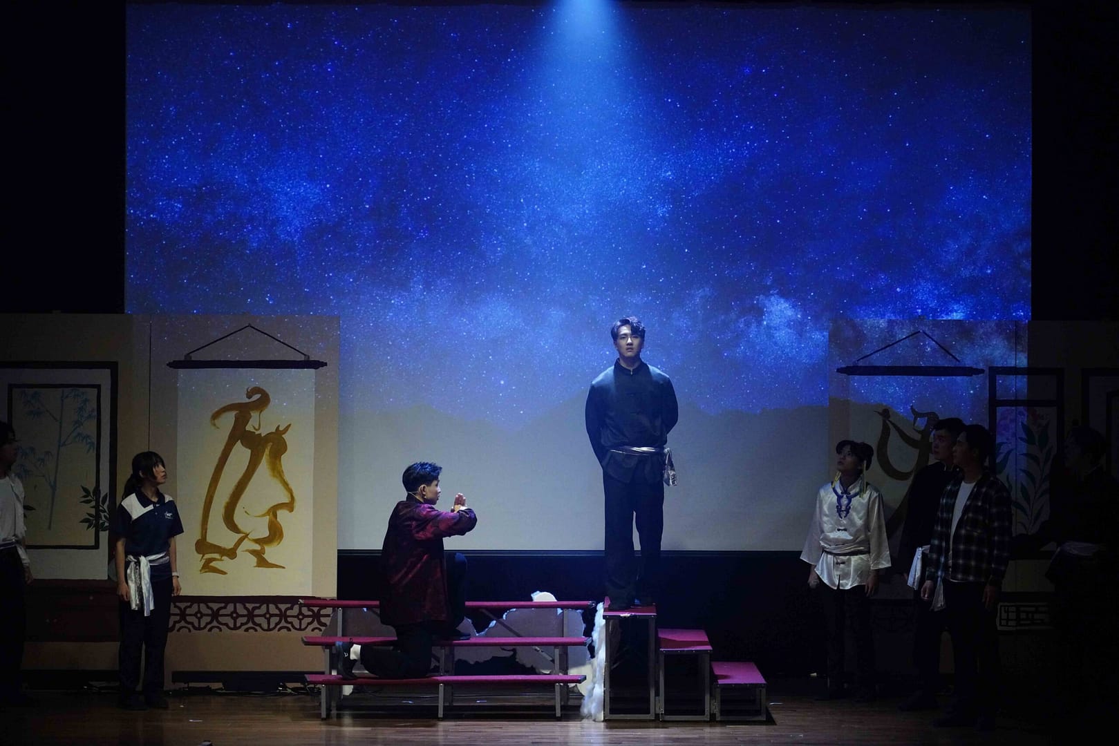 Kneeling to ask the master to accept the order